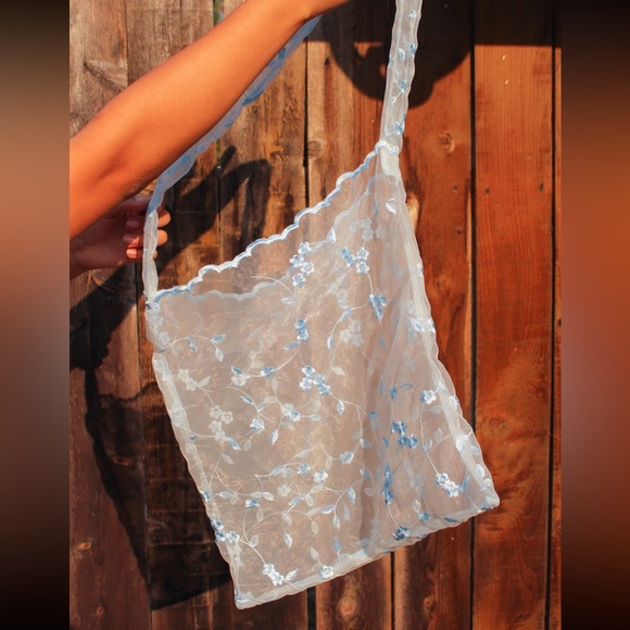 HANDMADE TOTE SLING SHOULDER CROSSBODY BAG in PASTEL BLUE - Picture 6 of 6